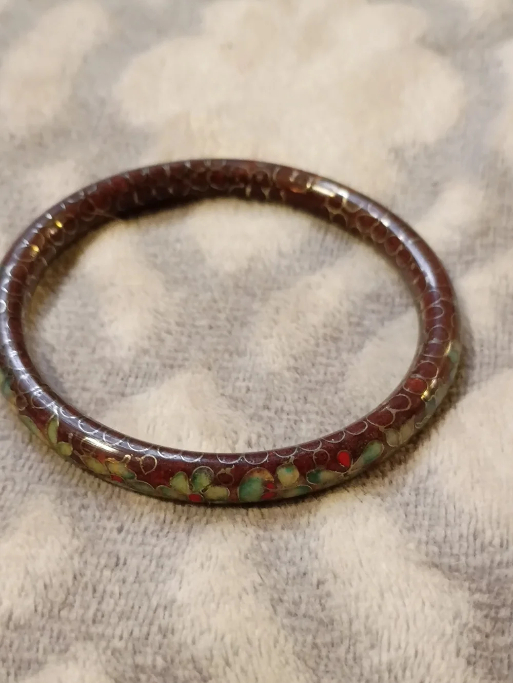 Vintage Cloisonné Floral Bangle Bracelet - Women Jewelry